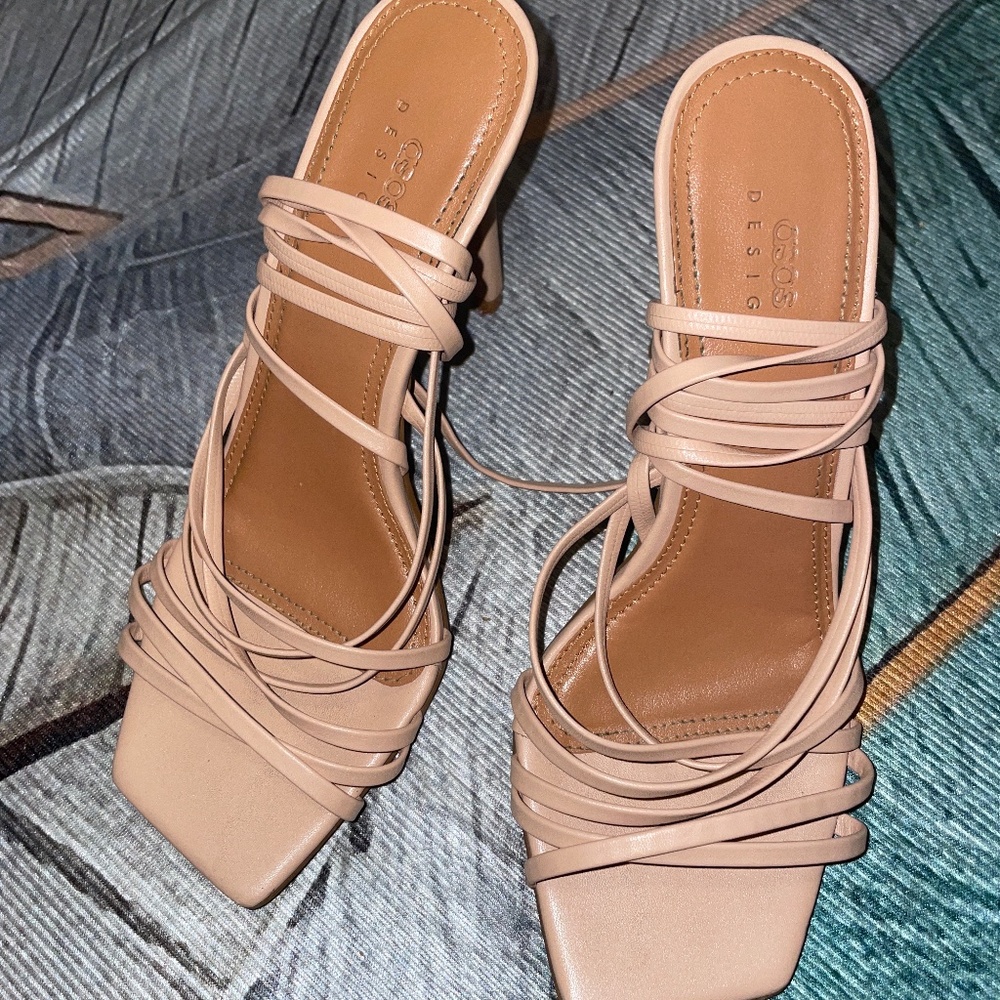 ASOS Lace Up Beige Heels